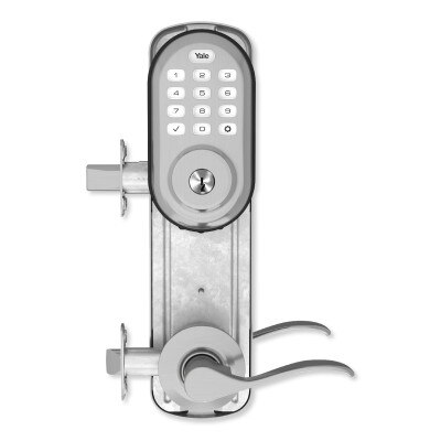 Yale Z-Wave Plus Assure Interconnected Push Button Deadbolt Lockset, Norwood Lever, Left Hand, 4 In. Prep, Satin Nickel